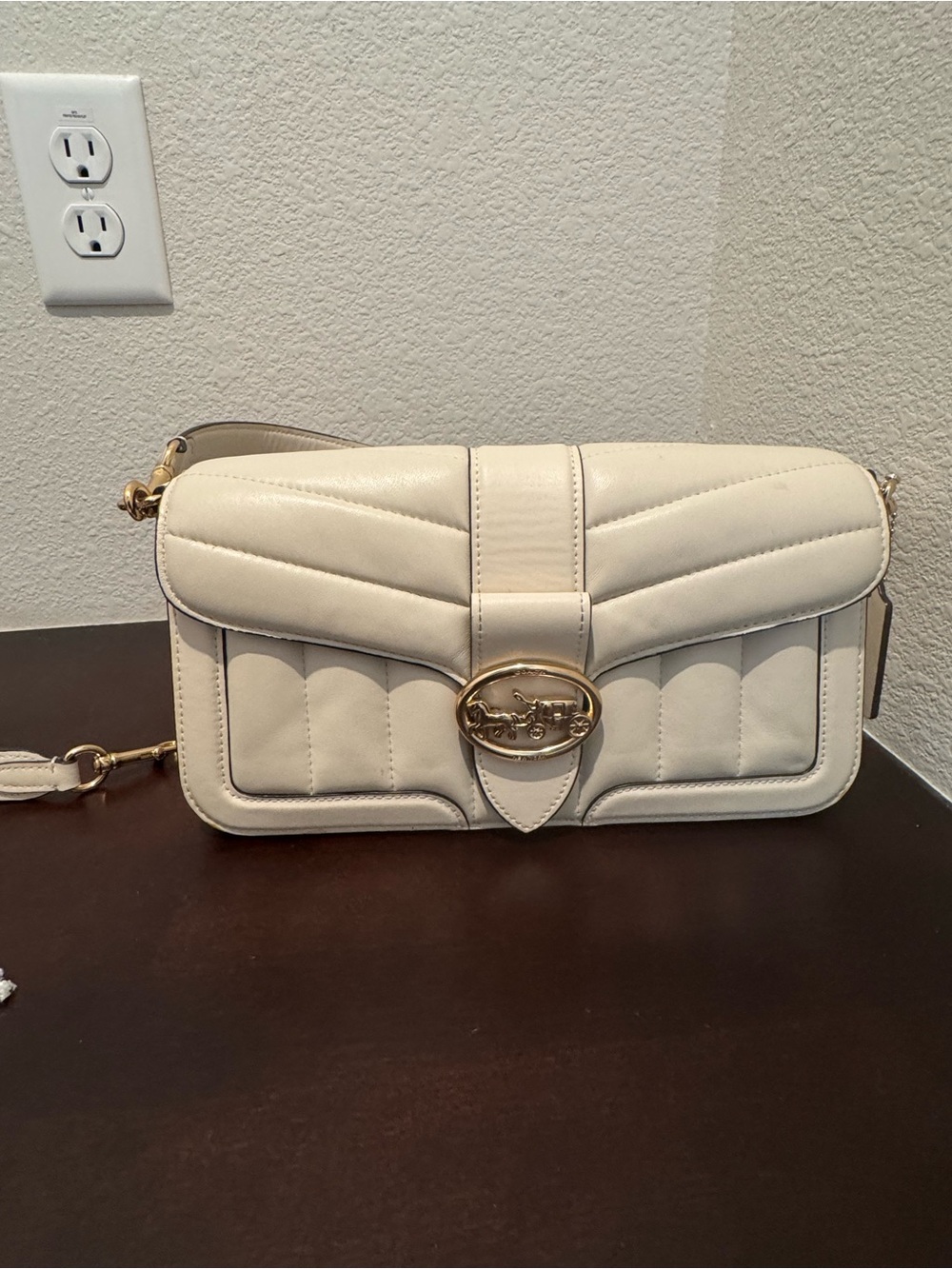 Coach Cream Quilted Leather Shoulder Bag with Gold Hardware